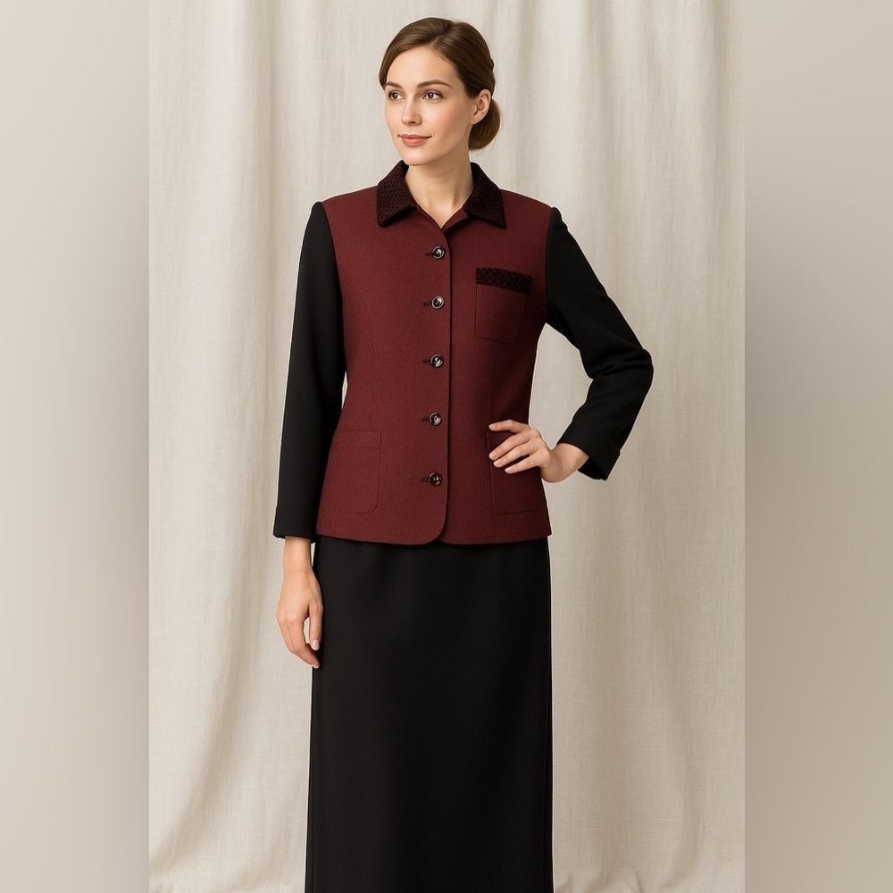 Kasper & Company ASL Burgundy & Black Skirt Suit | Women’s 14